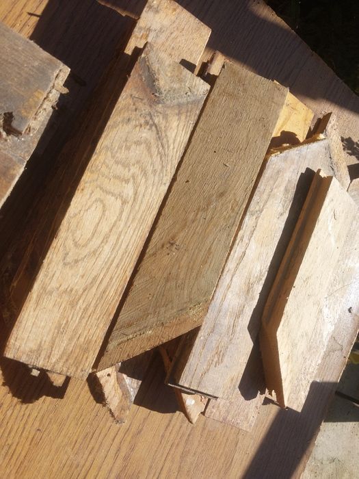 Dębowa klepka PRL z demontażu szer 5,4 cm, różne długości