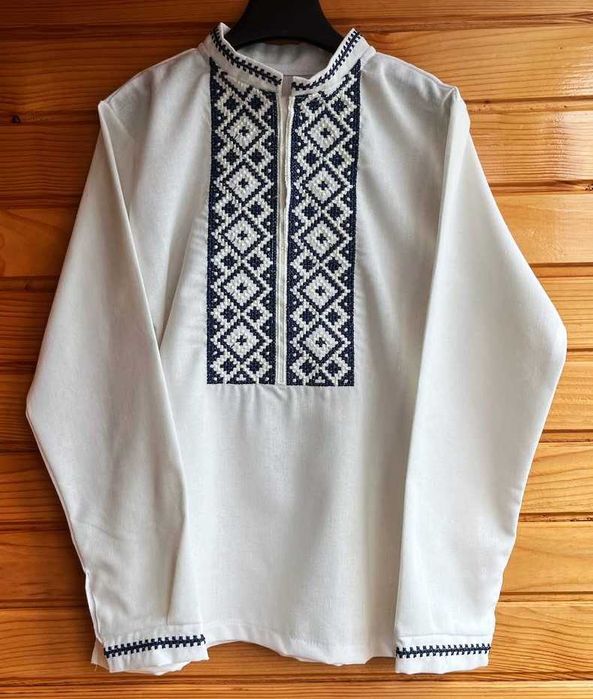 Дитяча молочна сорочка вишиванка для хлопчика з довгим рукавом шкільна