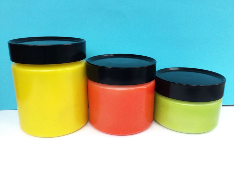 Conjunto de 3 Frascos Antigos de Vidro Colorido, anos 60, EUA