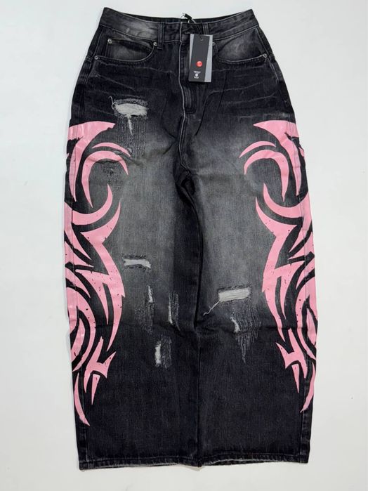 штаны джинсы Jaded London Black-Pink Print Distressed Jeans