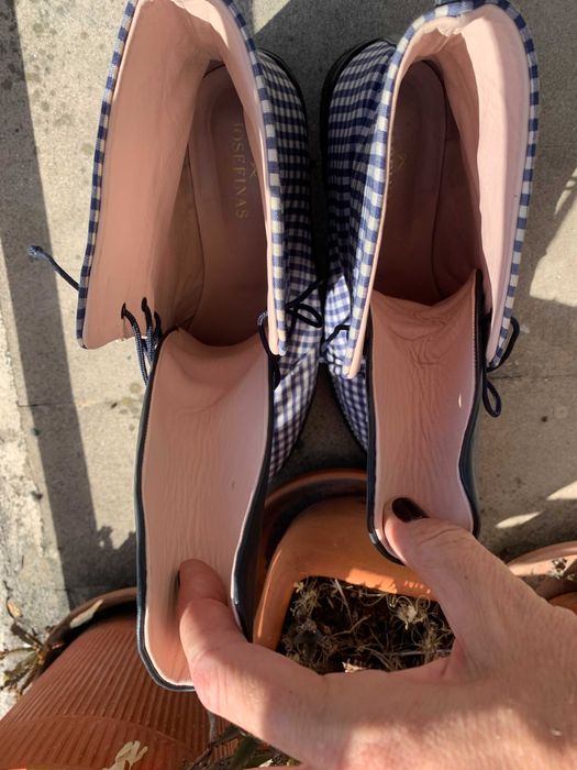 Botas Josefinas 41 xadrez azul e branco, reforço tornezelo