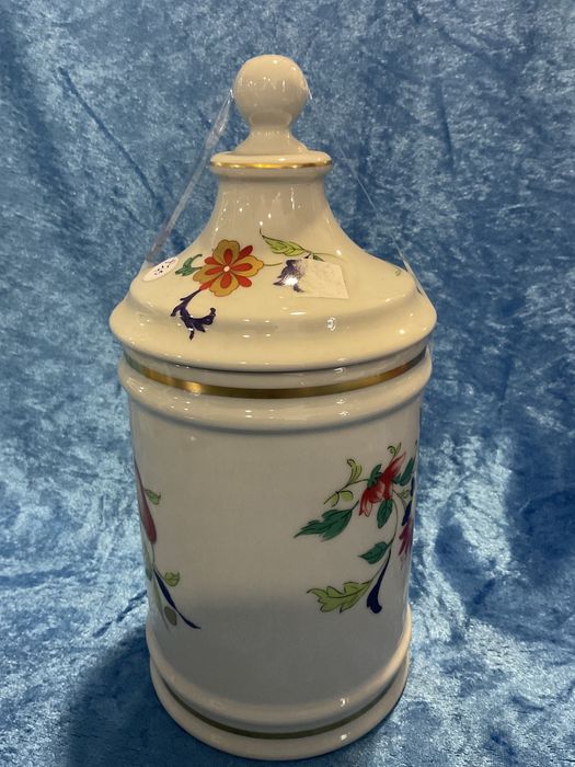 Jar pote com tampa vista alegre pintura manual a ouro alt 24 cm