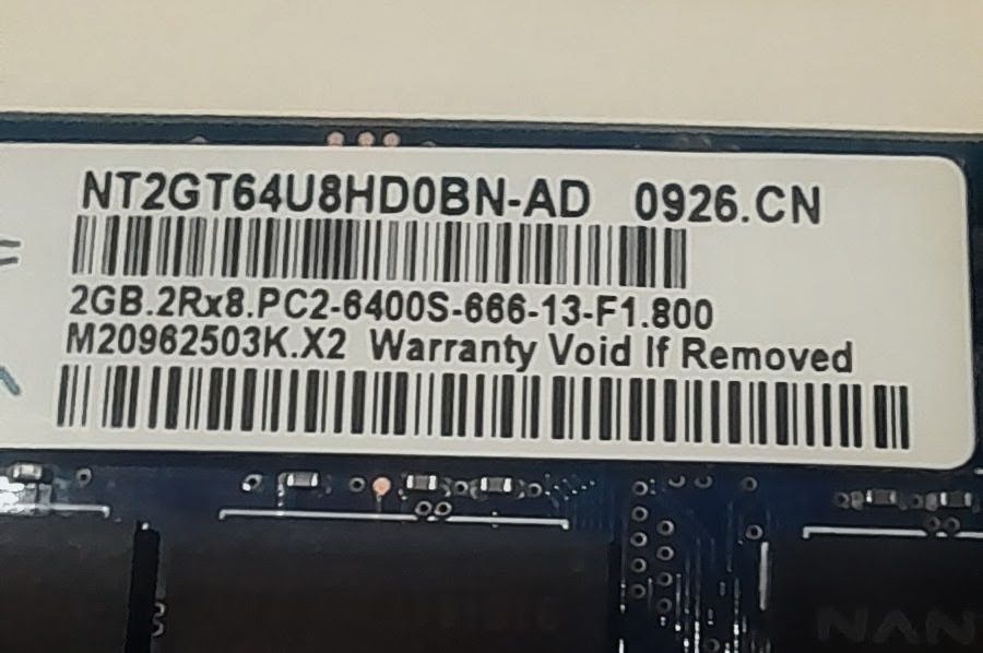 Memória NT2GT64U8HD0BN-AD 0926.CN2GB.2Rx8.PC2-6400S-666-13-F1.800 / Entrega Imediata