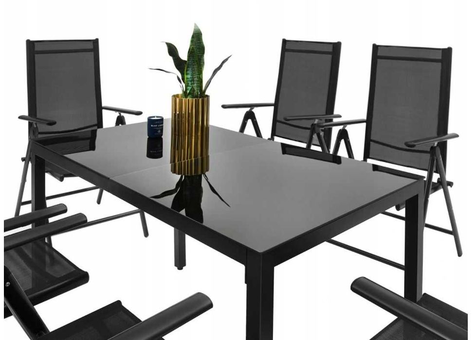 Zestaw MEBLI Ogrodowych Szklany STÓŁ 6 KRZESEŁ