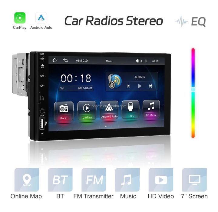 Autorrádio 1Din 7" CarPlay/Android Auto | Bluetooth USB | Mirror Link
