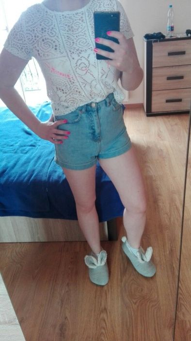 Jeansowe szorty krótkie spodenki stan stanem topshop moto denim s 36