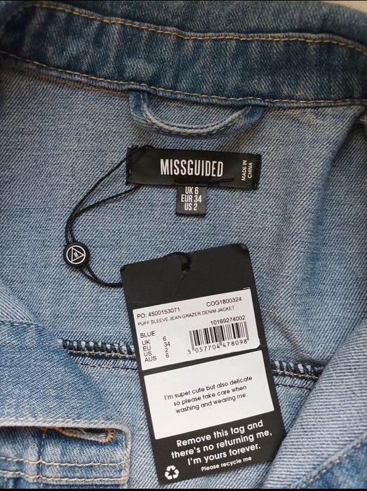 Damska kurtka wiosenna kowbojska krótka Denim Missguided 34 36 dżinsowa jeans