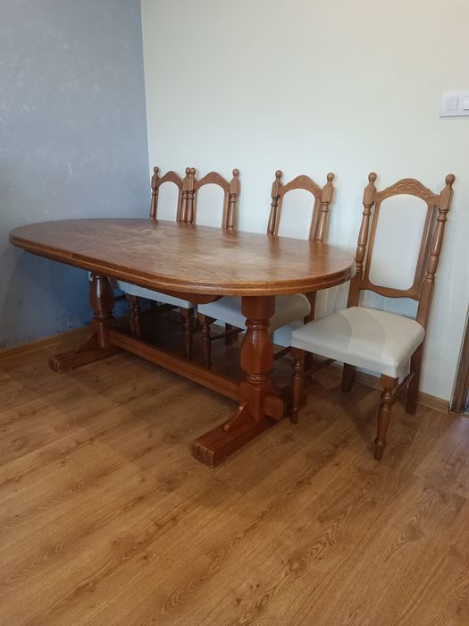 Stół dębowy rozkładany+8 krzeseł