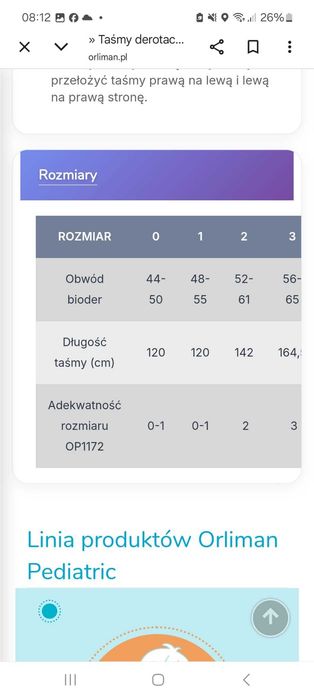 Orliman paski/taśmy derotacyjne dziecięce roz 2
