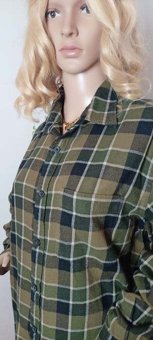 Flanelowa koszula Uniqlo L ciemnozielona krata unisex  bawełna