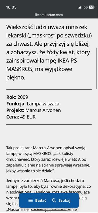IKEA PS MASKROS duza Lampa wisząca (103.609.16) zyrandol 80 cm kula