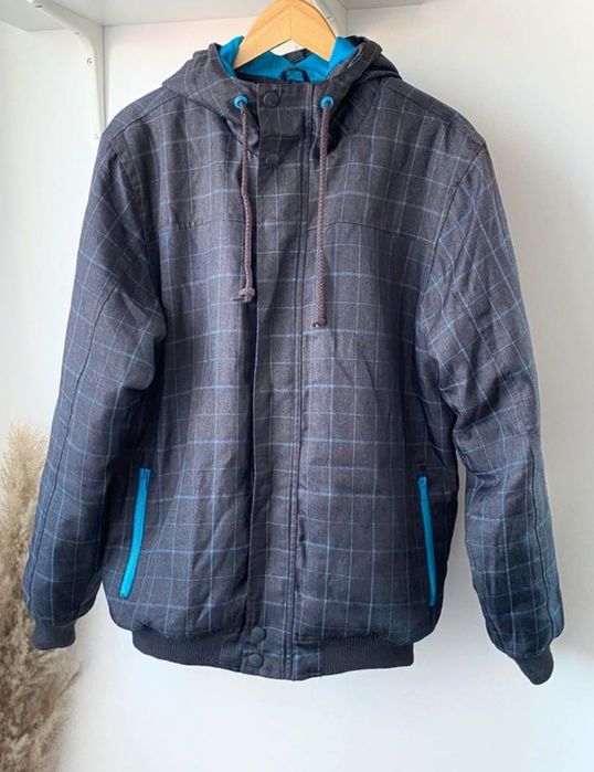 Cropp - Męska kurtka zimowa - rozm S szara w kratę na zimę z kapturem