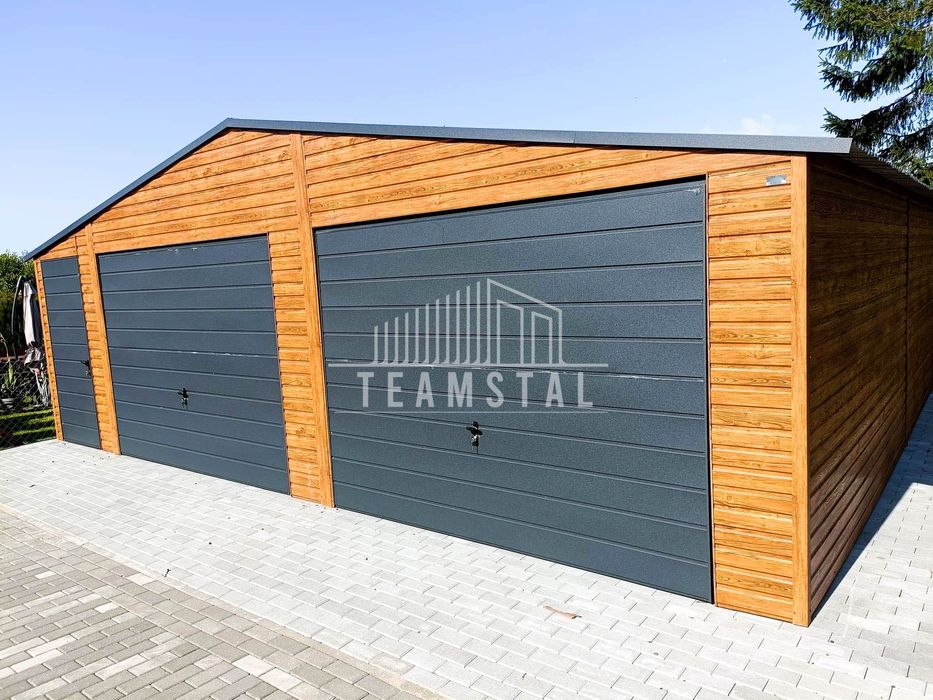 GARAŻ BLASZANY 8m x 7m dwuspad - 2x Brama drzwi antracyt TS256 8x7
