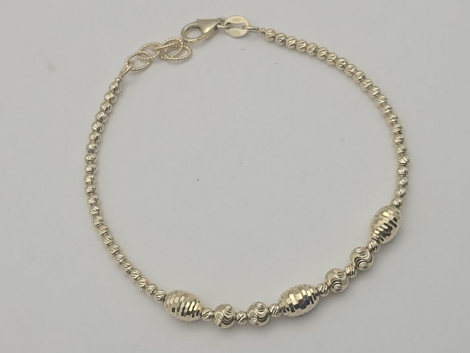 Nowa Złota bransoletka złoto próby 585, kuleczki diamentowane ocechowa