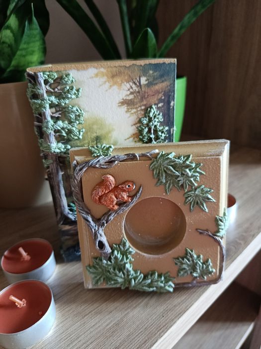 Świecznik na tealight z leśnymi zwierzątkami