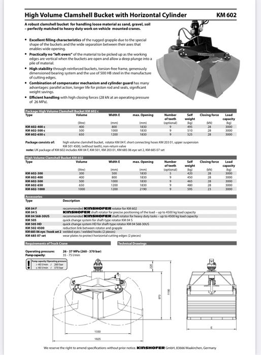 Balde em concha Kinshofer 622-500 para excavadora ou grua