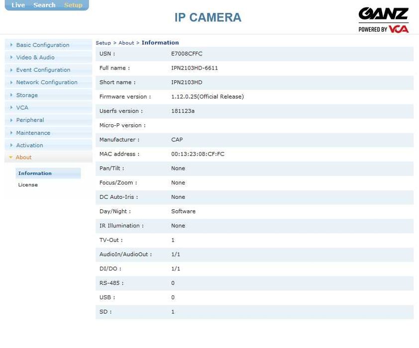 Kamera IP GANZ UDP VCA IPN2103HD-6611 PoE 3MP Fisheye RybieOko CCTV SD