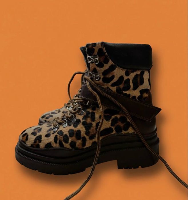 Шкіряні черевики River Island 39 р. Леопардові берці ворс поні