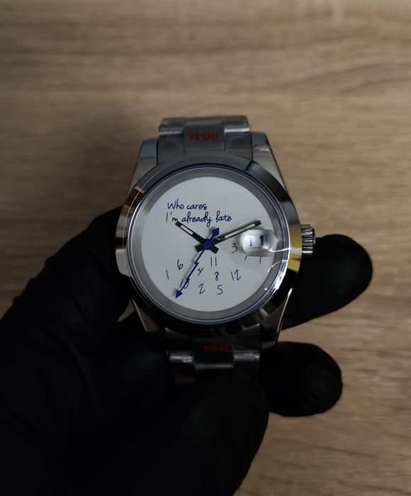 Seiko MOD Datejust Biały Napis I'm already late Oyster Custom NOWY