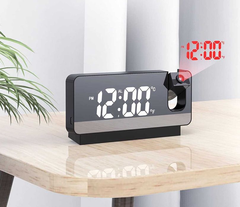 BUDZIK Zegar Cyfrowy Elektroniczny PROJEKTOR Czasu LED Lustro