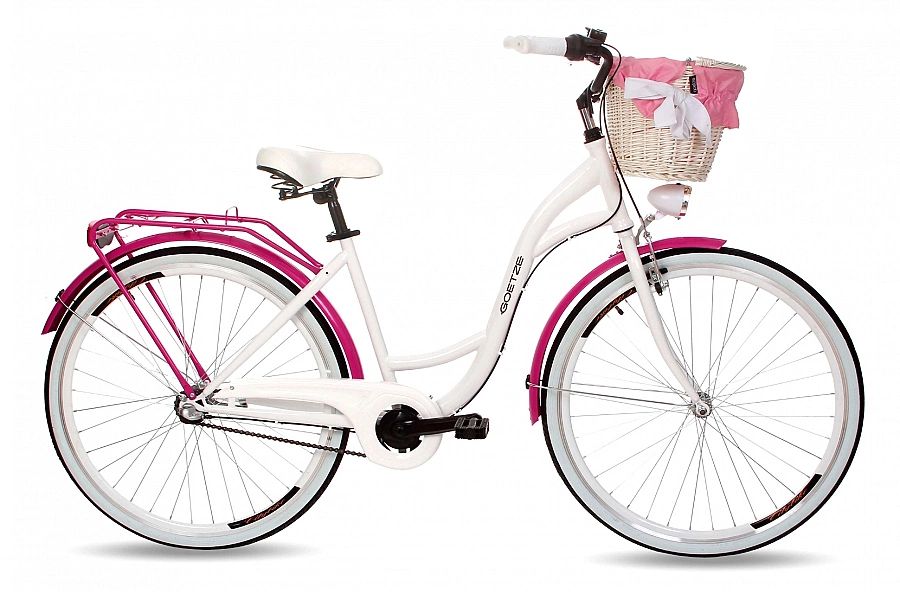 Rower miejski damski Goetze Style 28/3b-Biały-fuksja-Siatkowy biały