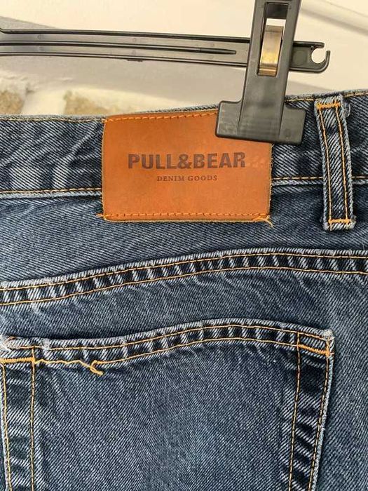 Calças de ganga wide leg lavagem escura Pull&Bear