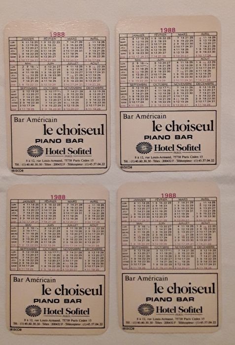 Calendários de bolso de 1988 (receitas cocktail)