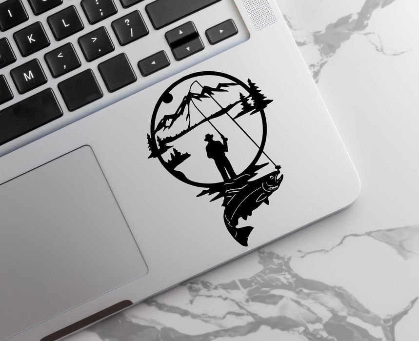 Naklejka WĘDKARZ RYBA - 16x12cm - na telefon, laptop, samochód