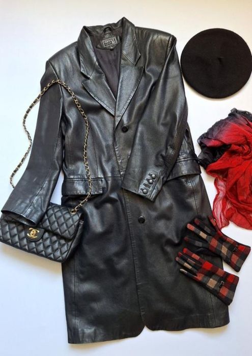 Кожаный чёрный плащ пальто versace classic v2 винтаж