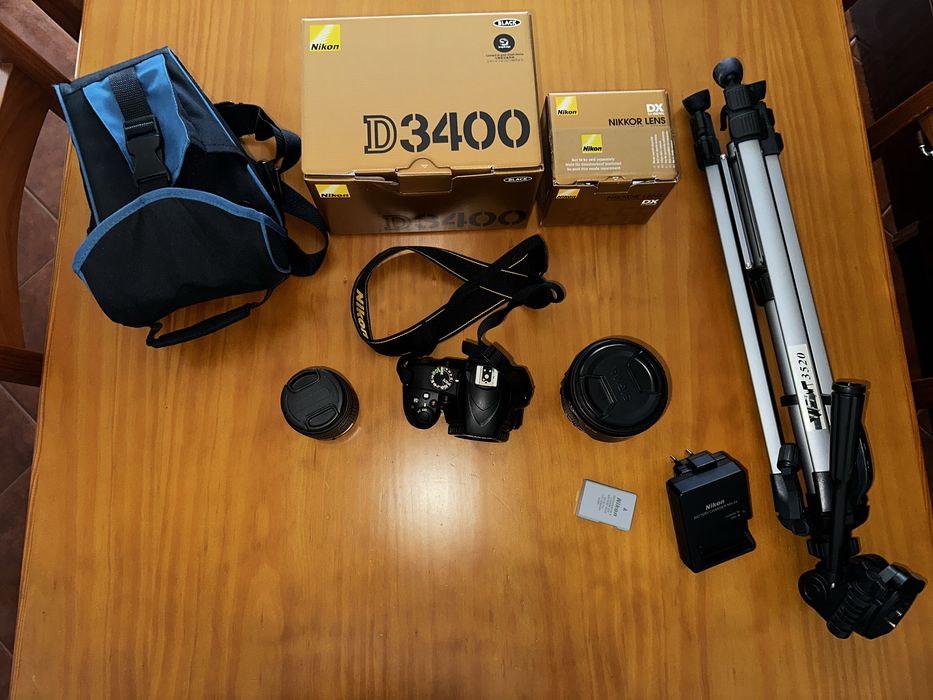 Nikon D3400 + 2 Lentes (18-55 e 18-200) + Tripé + Mala | Kit Completo