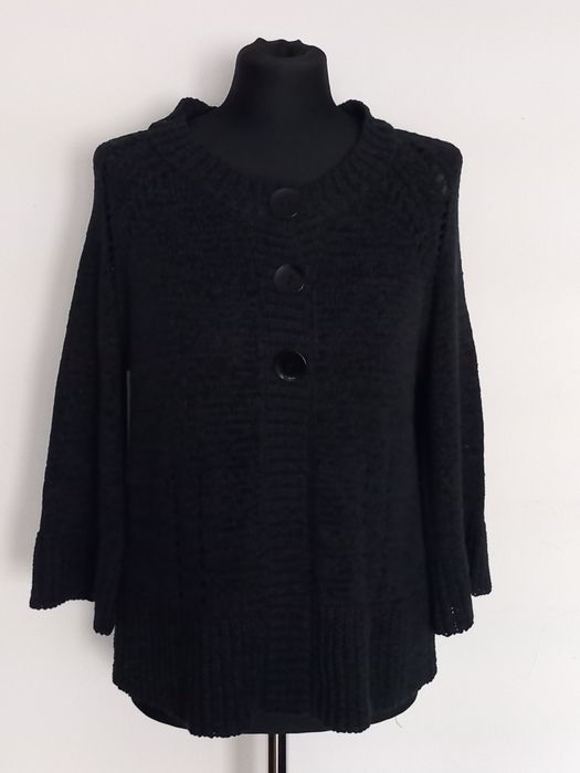 Czarny Kardigan/Sweter Dzianinowy Rozkloszowane Rękawy 3/4 jak Nowy