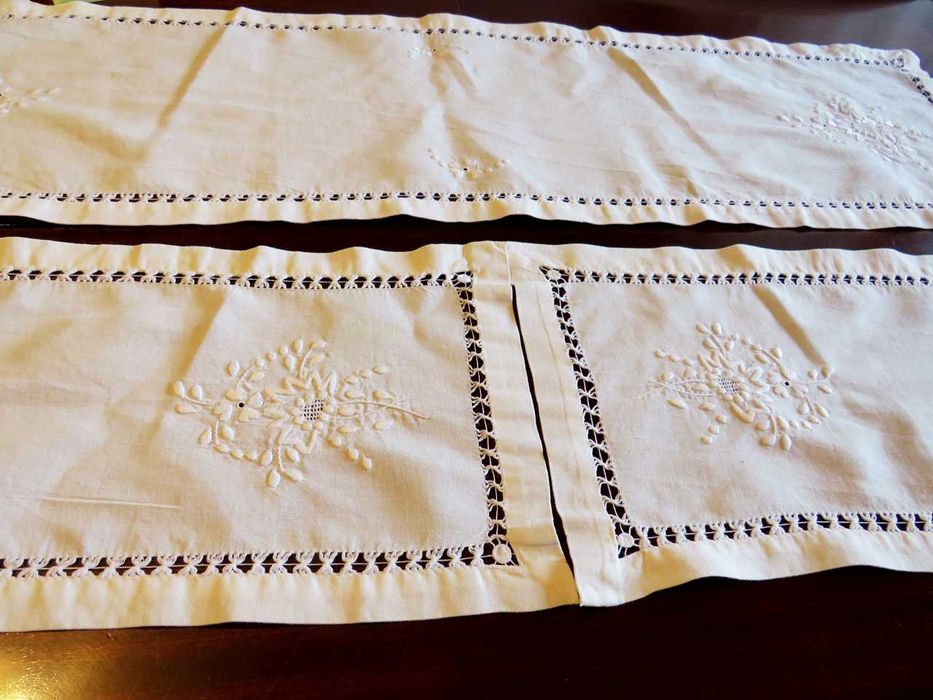 Conjunto de 3 panos de quarto em linho – bordados à mão