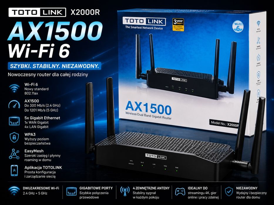 TOTOLINK X2000R AX1500 Wi-Fi 6 Gigabit Router – NOWY, zafoliowany