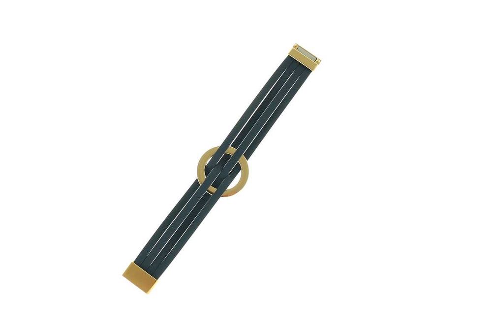 Damska bransoletka ze skóry naturalnej czarna ze złotymi okuciami