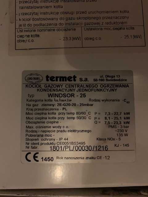 PIEC centralnego  Termet windsor 25