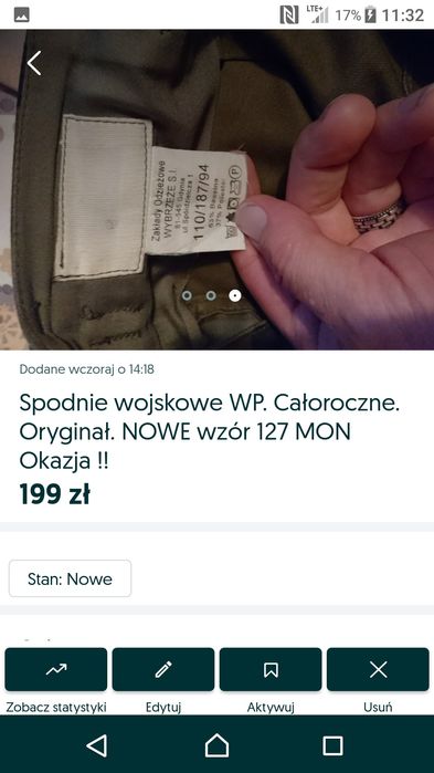 Spodnie wojskowe. Wzór 127 MON. Nowe 187/94.