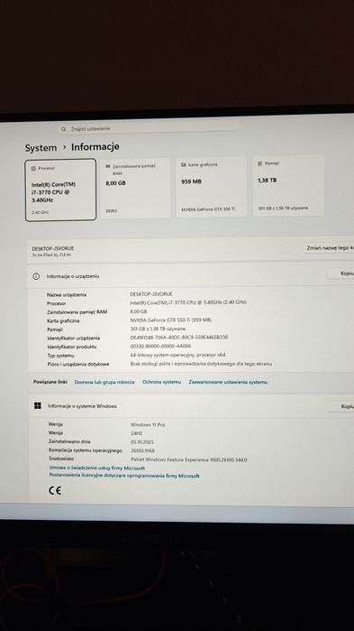 Komputer I7 3770 + GTX550TI