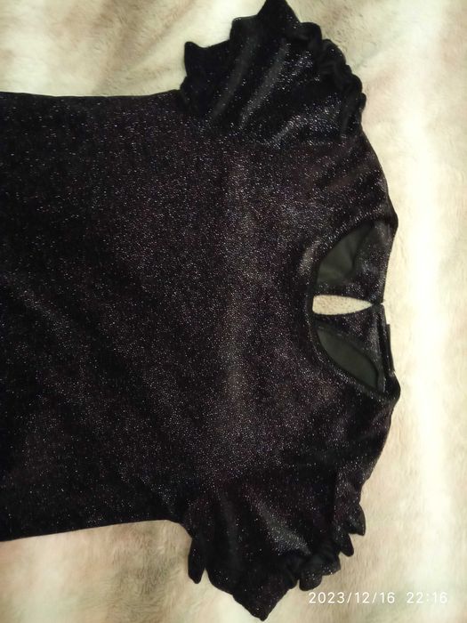 Sukienka wizytowa, czarna, krótka, brokatowa, rozmiar 152