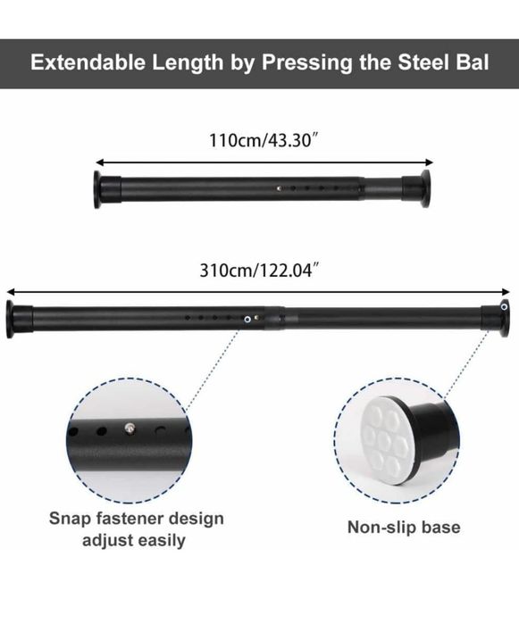 Hershii Czarny rozszerzalny drążek napinający do zasłon
Teleskopowy dr