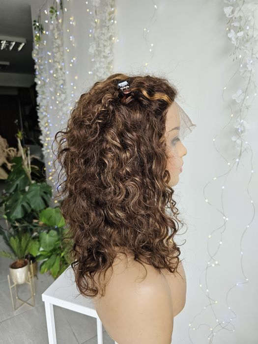 Peruka z włosów naturalnych Gabrysia oki afroloki braz z blondem 46cm