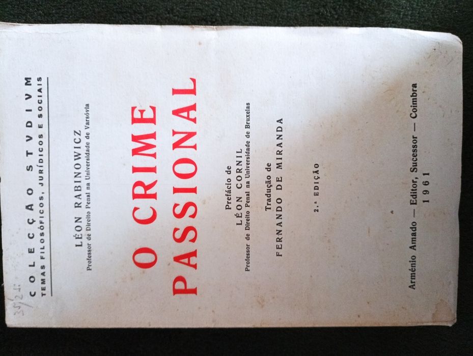 O crime passional – Léon Rabinowicz - 1961 Muito Bom estado