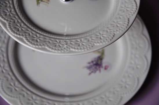 Etażerka patera dwupoziomowa do ciast motyw róża/lawenda