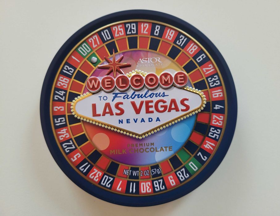Pudełko metalowe, okrągła puszka, oryginalne opakowanie Las Vegas