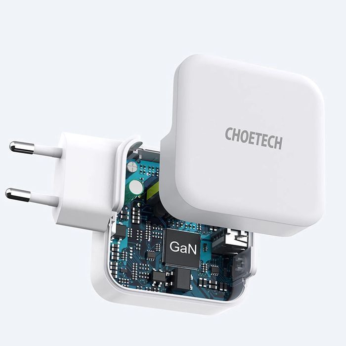 Choetech szybka ładowarka sieciowa GaN USB Typ C PD USB-A QC3.0 65W