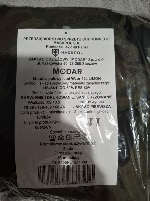 Mundur Wojskowy Polowy Letni wzór 124L XS/XS.