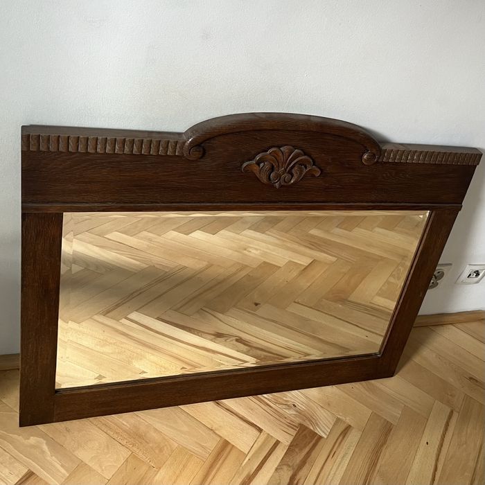 Kryształowe duże lustro, drewniana rzeźbiona rama
