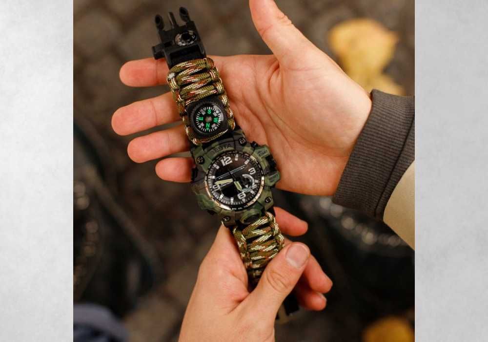 Унікальний Чоловічий водостійкий тактичний годинник  з компасом