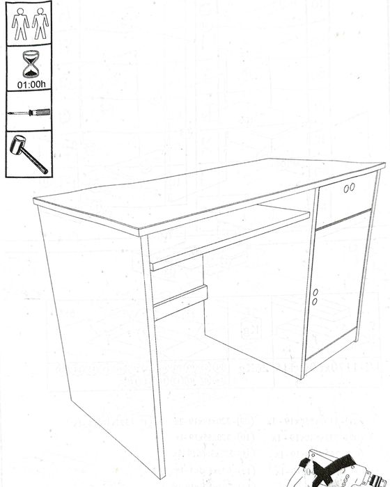 Beliche com duas camas,  roupeiro e gavetas. Inclui uma secretaria