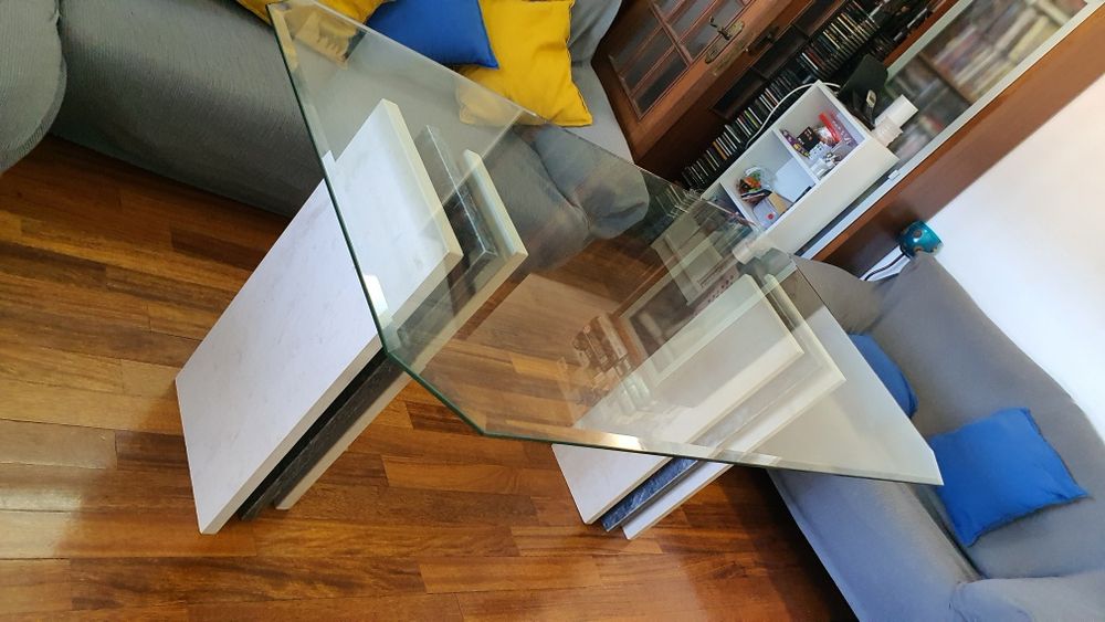 Mesa de Sala em vidro e mármore 172 x 90 cm