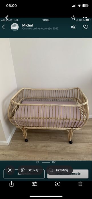 Łóżeczko wiklinowe rattanowe boho 60x110